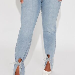 Light Blue Women's Jeans with Ankle Tie Detail